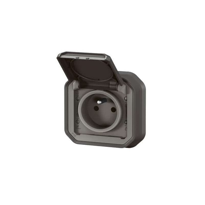 Prise 2P+T encastrée Anthracite Plexo