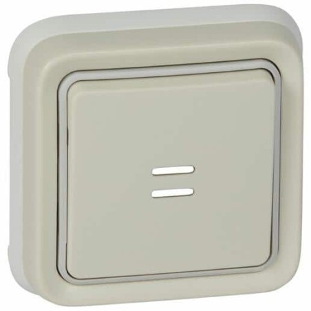 Poussoir inverseur étanche NO+NF lumineux Plexo complet IP55 encastré 10A - blanc