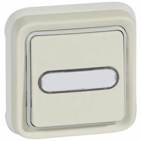 Poussoir inverseur étanche NO+NF lumineux avec porte-étiquette Plexo complet IP55 encastré 10A - blanc