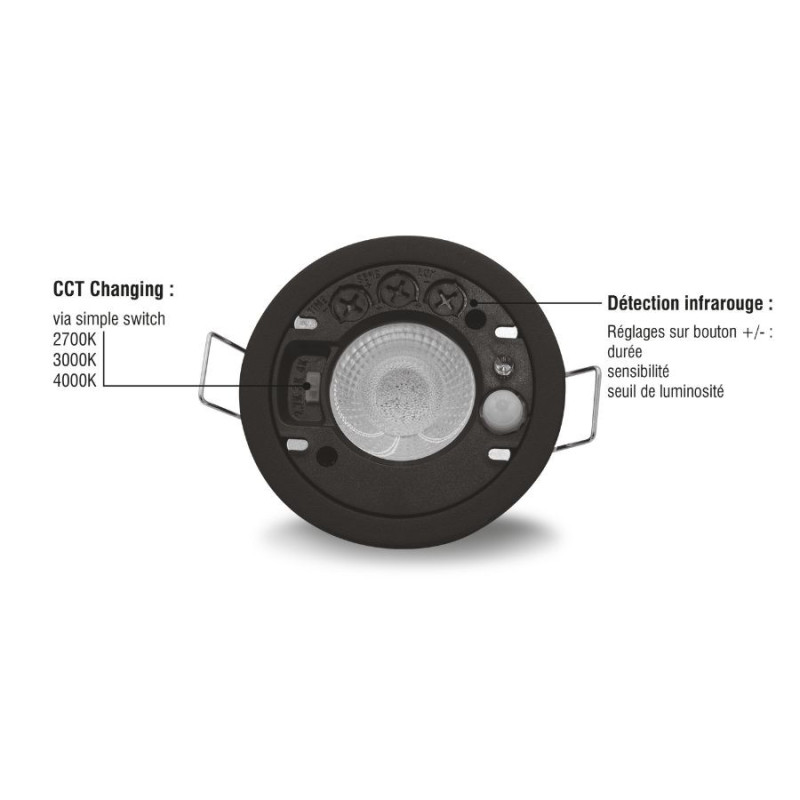 Downlight LED REDA-MG 6W CCT avec détecteur IR IP65 – Airis LED