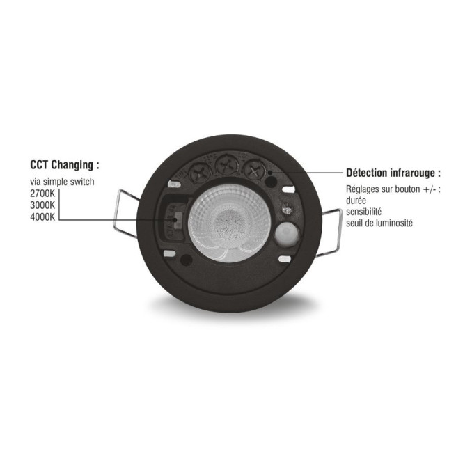 Downlight LED REDA-MG 6W CCT avec détecteur IR IP65 – Airis LED