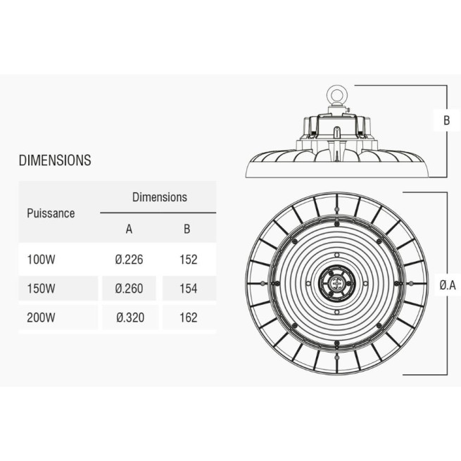 Highbay LED MAJOR 60-100W Ø226 mm réglable – Airis LED