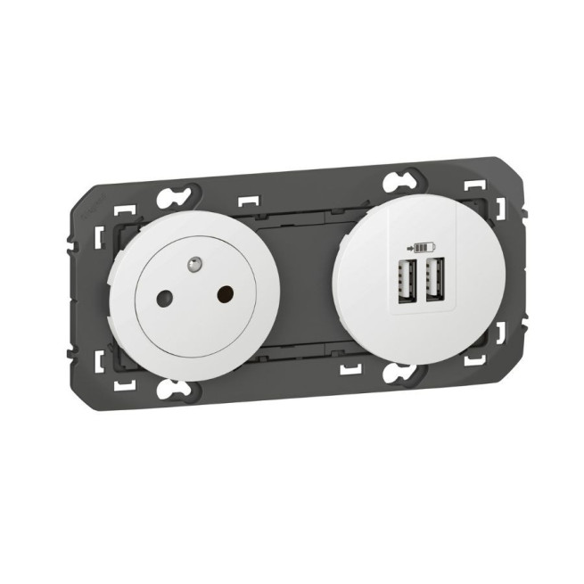 Prise 2P+T double USB A Dooxie Legrand blanc aluminium