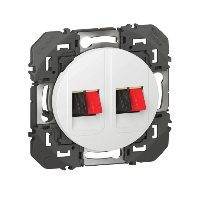 Prise haut-parleur double Dooxie Legrand blanc alu noir