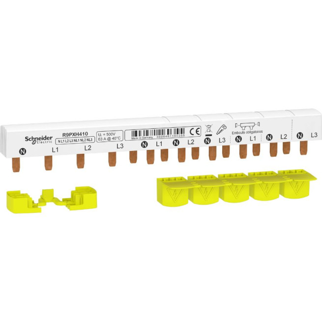 Peigne monobloc - 10 modules - 3P + N - 63 A - Avec cache dents 5 M - Resi9