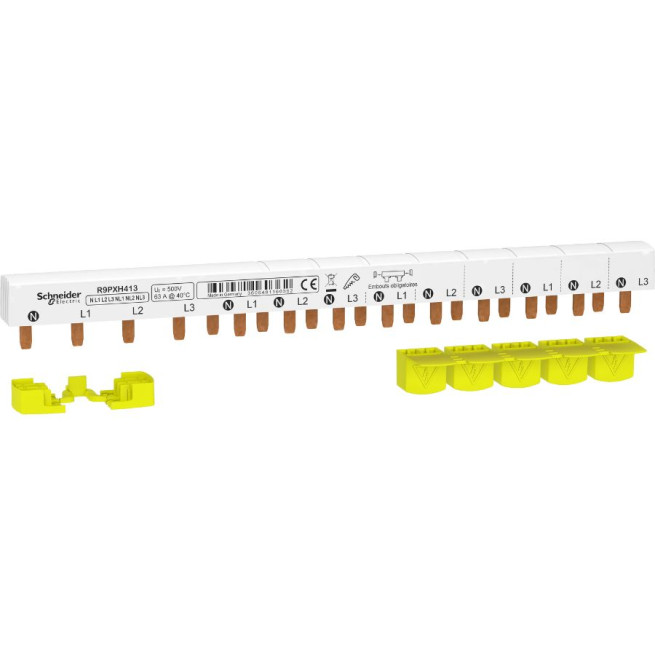 Peigne monobloc - 13 modules - 3P + N - 63 A - Avec cache dents 5 M - Resi9
