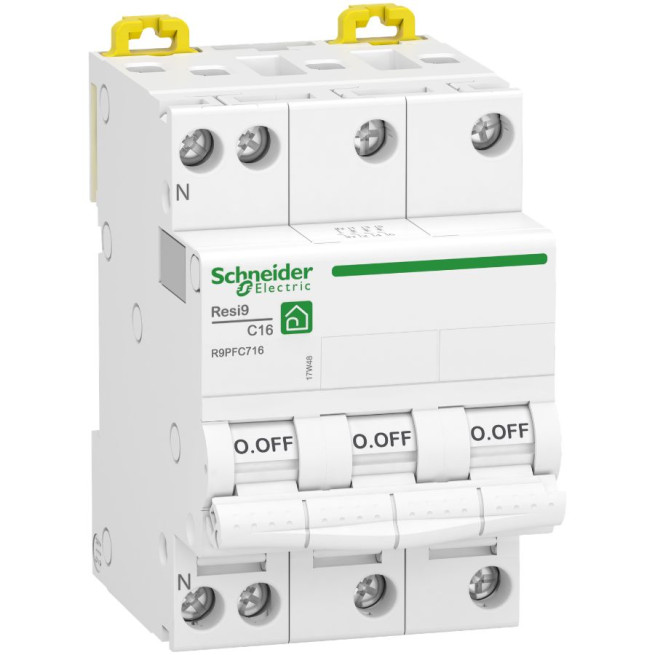 Disjoncteur modulaire - 3P + N - 16 A - Courbe C - Peignable - Resi9