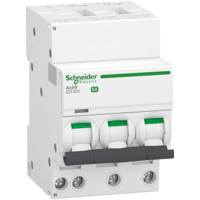 Disjoncteur modulaire - 3P + N - 6 A - Courbe C - 4500 A / 6 kA - Connexion auto / vis - Acti9 iDT40T XA