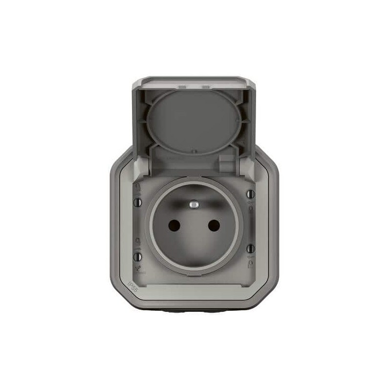 Prise 2P+T avec volet brochable Gris Plexo