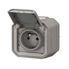 Prise 2P+T avec volet brochable Gris Plexo