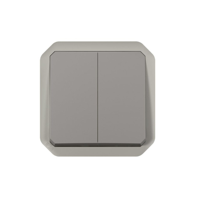 Commande double étanche pour réaliser 3 fonctions Plexo IP55 IK08 avec enjoliveur finition gris