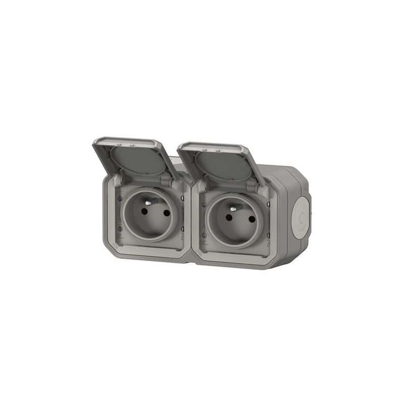 Double prise 2x2P+T avec volet Gris Plexo