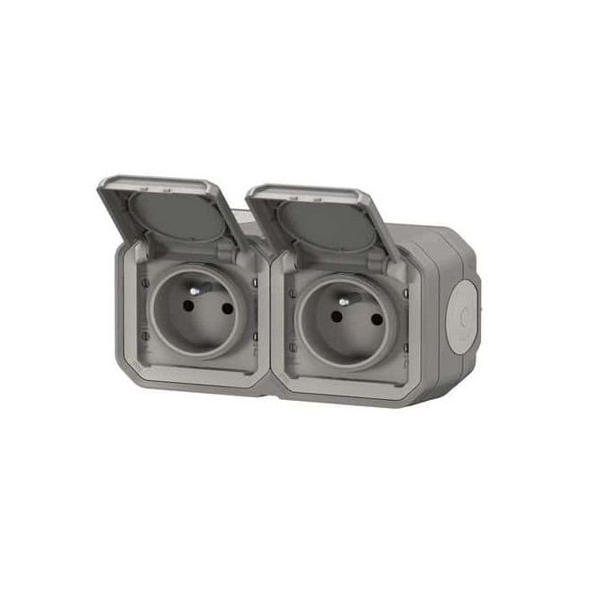 Double prise 2x2P+T avec volet Gris Plexo