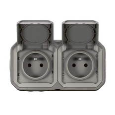 Double prise 2x2P+T avec volet Gris Plexo