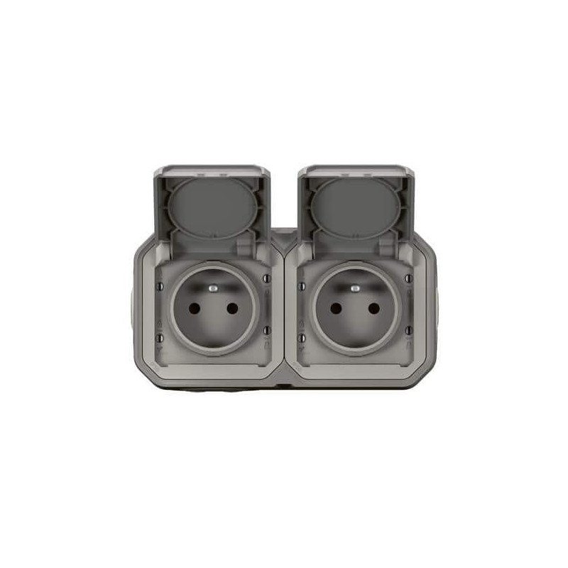 Double prise 2x2P+T avec volet Gris Plexo