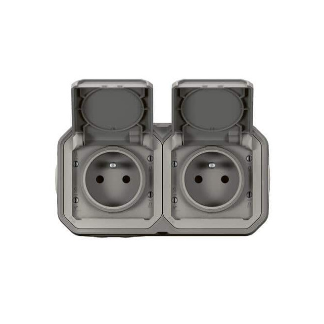 Double prise 2x2P+T avec volet Gris Plexo