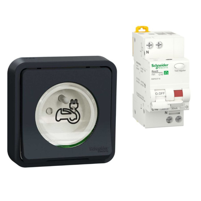 Pack prise renforcée encastrée VE Schneider Mureva Styl + disjoncteur 16A