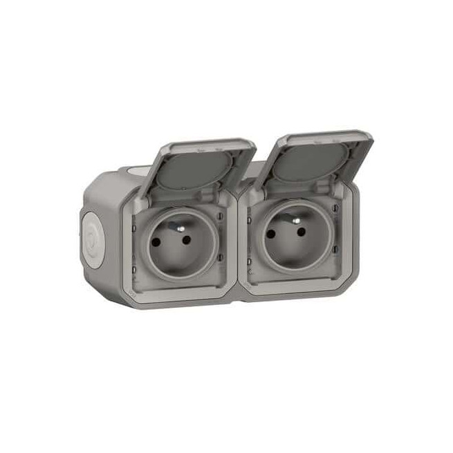 Double prise 2x2P+T avec volet Gris Plexo