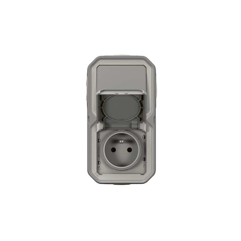 Prise 2P+T + va-et-vient vertical Gris Plexo