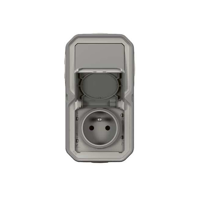 Prise 2P+T + va-et-vient vertical Gris Plexo