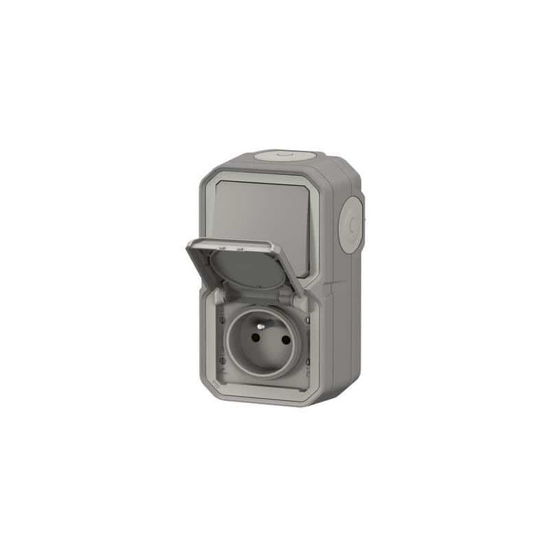 Prise 2P+T + va-et-vient vertical Gris Plexo