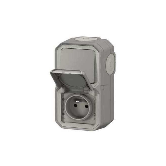 Prise 2P+T + va-et-vient vertical Gris Plexo