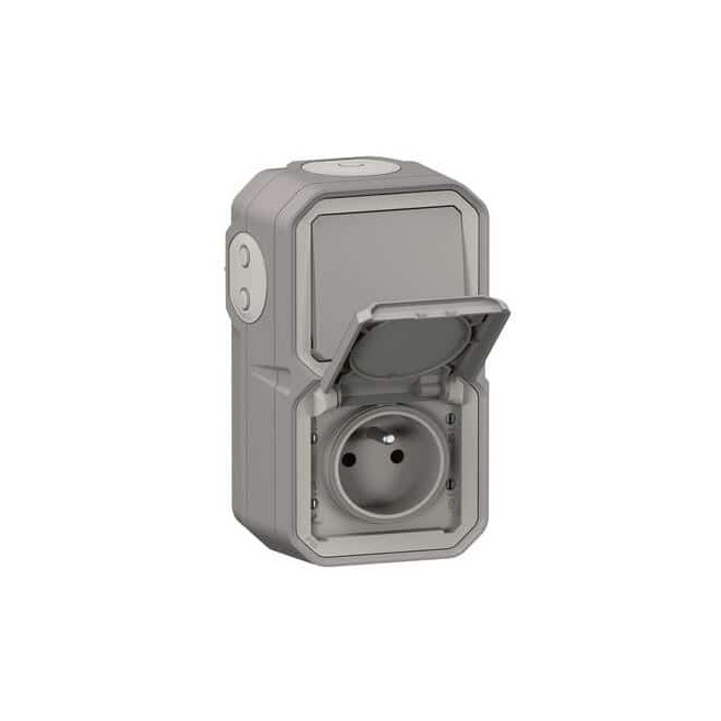 Prise 2P+T + va-et-vient vertical Gris Plexo