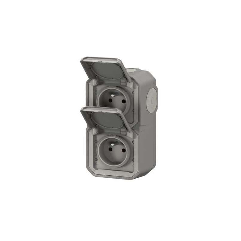 Double prise 2x2P+T verticale Gris Plexo