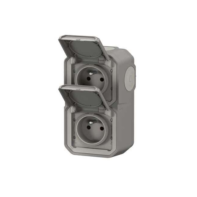 Double prise 2x2P+T verticale Gris Plexo