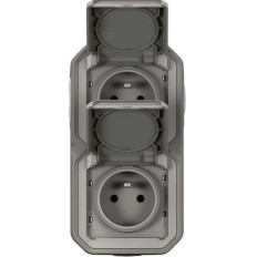 Double prise 2x2P+T verticale Gris Plexo