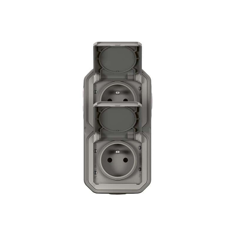 Double prise 2x2P+T verticale Gris Plexo