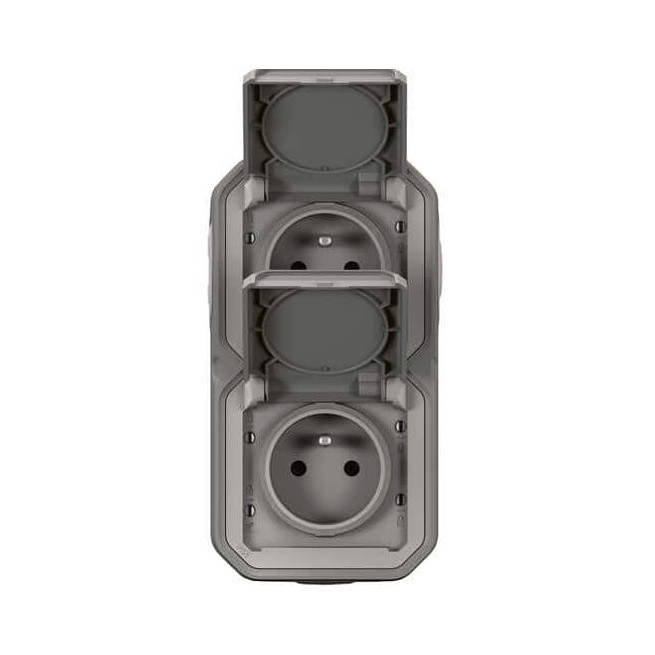 Double prise 2x2P+T verticale Gris Plexo