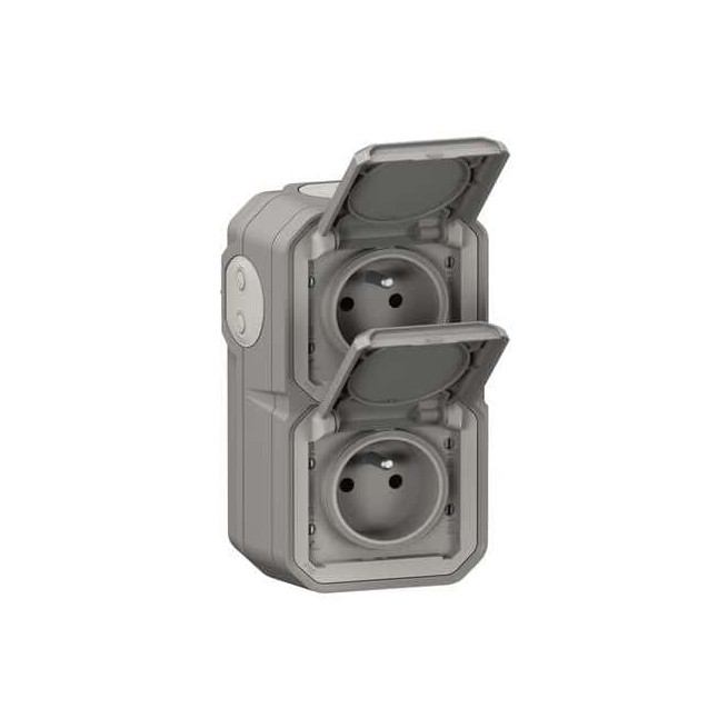 Double prise 2x2P+T verticale Gris Plexo