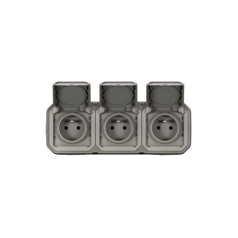 Triple prise 3x2P+T avec volet Gris Plexo
