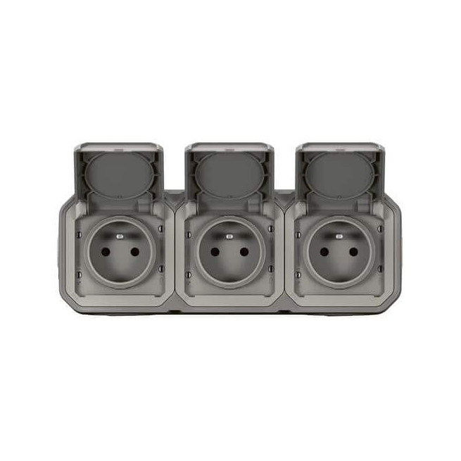 Triple prise 3x2P+T avec volet Gris Plexo