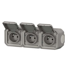 Triple prise 3x2P+T avec volet Gris Plexo