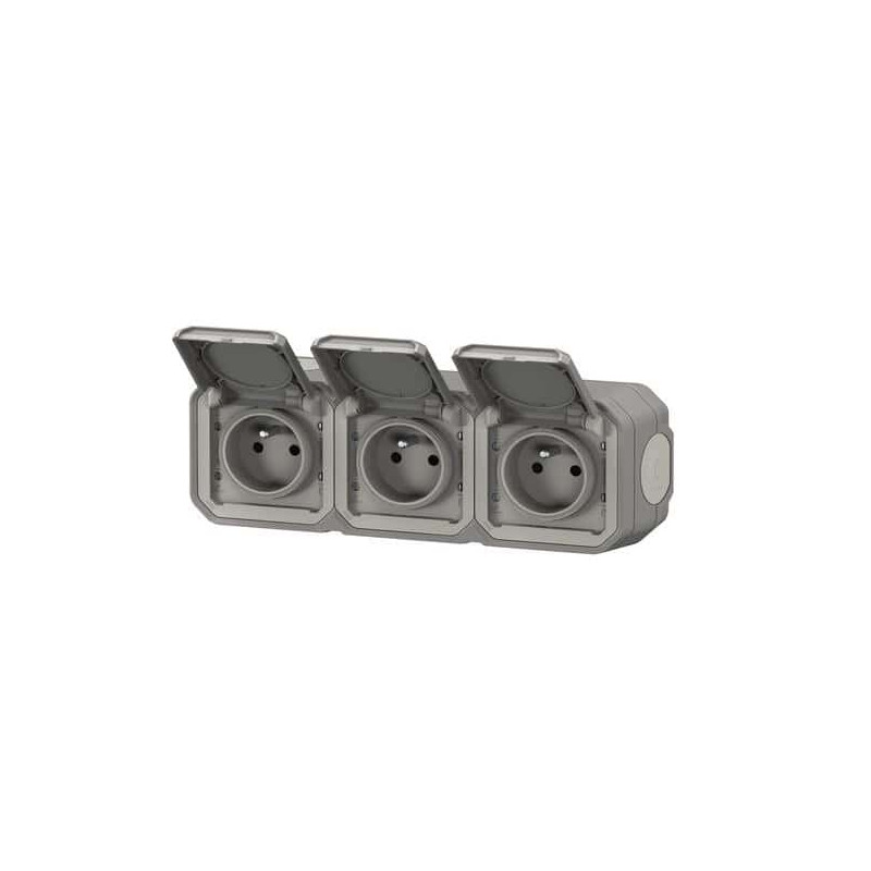 Triple prise 3x2P+T avec volet Gris Plexo
