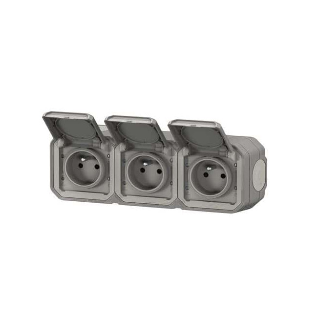 Triple prise 3x2P+T avec volet Gris Plexo