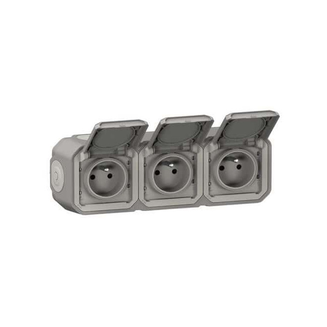 Triple prise 3x2P+T avec volet Gris Plexo