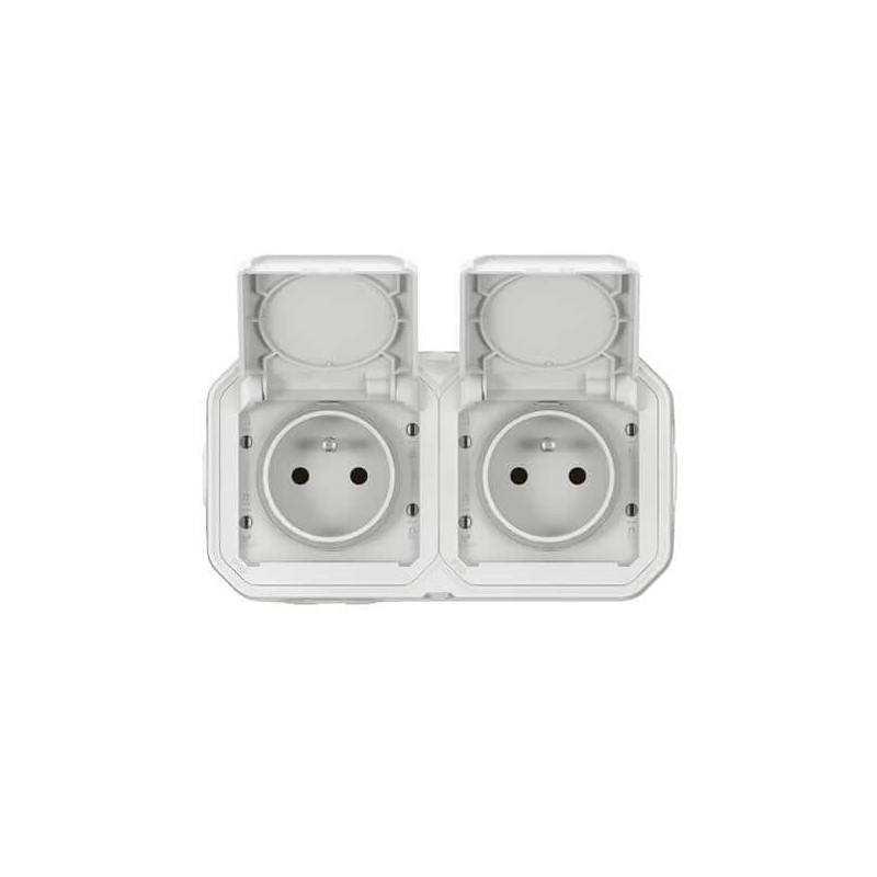 Double prise 2x2P+T Blanc Plexo