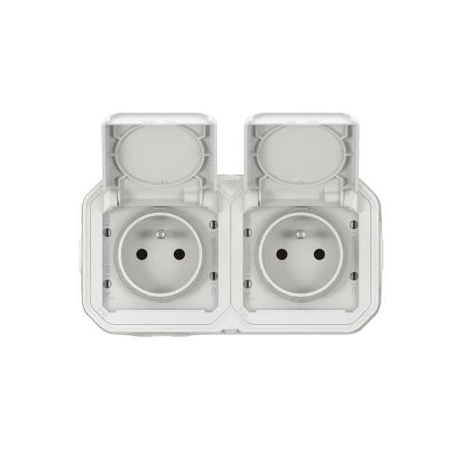 Double prise 2x2P+T Blanc Plexo