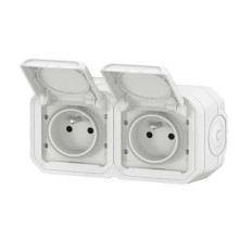 Double prise 2x2P+T Blanc Plexo