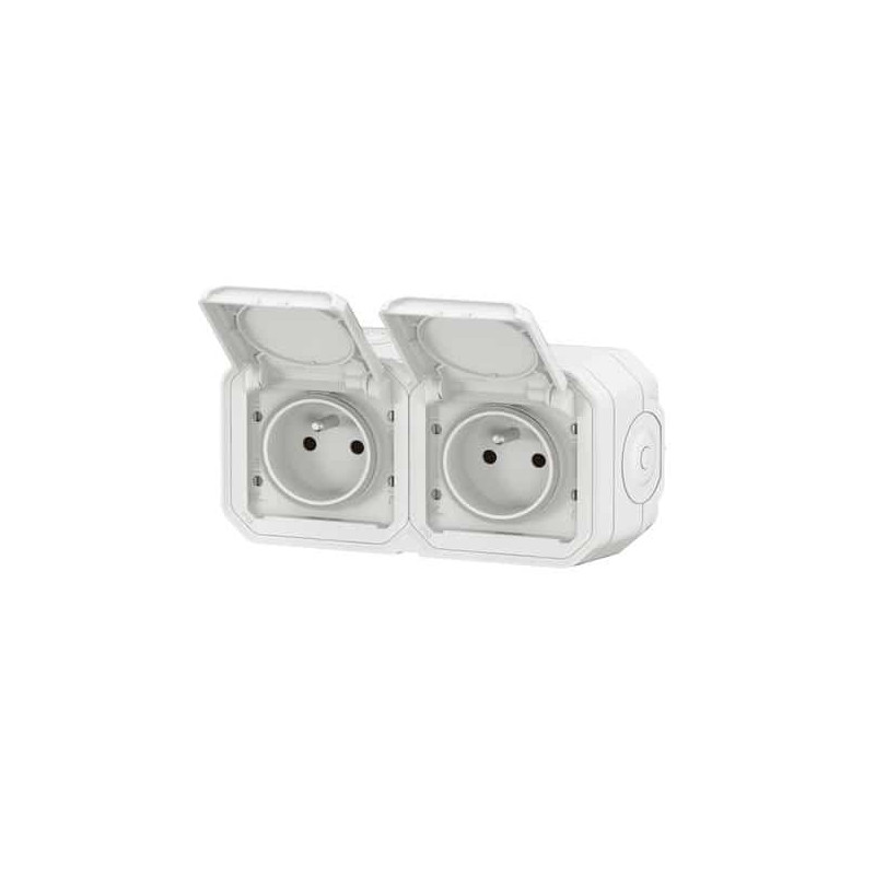 Double prise 2x2P+T Blanc Plexo