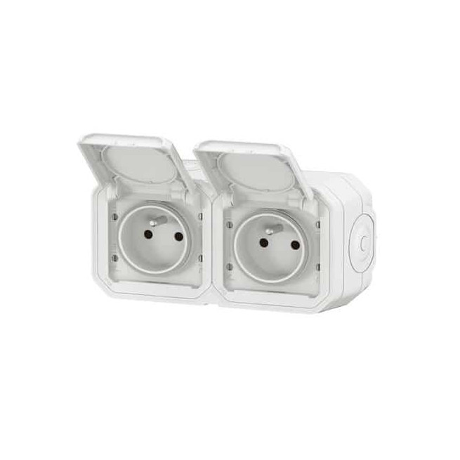 Double prise 2x2P+T Blanc Plexo