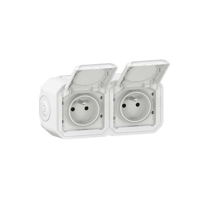 Double prise 2x2P+T Blanc Plexo