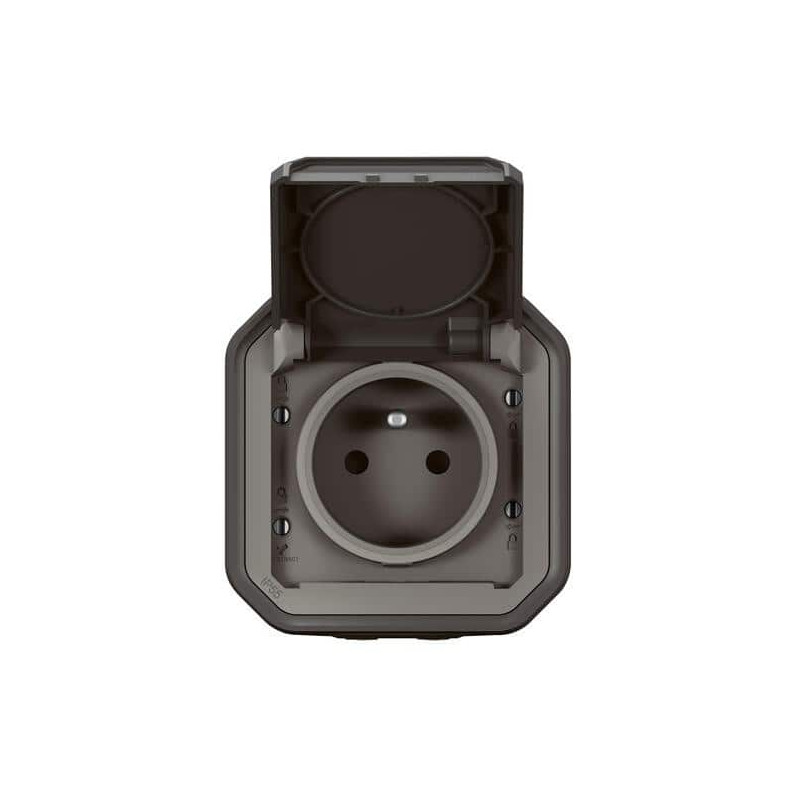 Prise 2P+T avec volet Anthracite Plexo