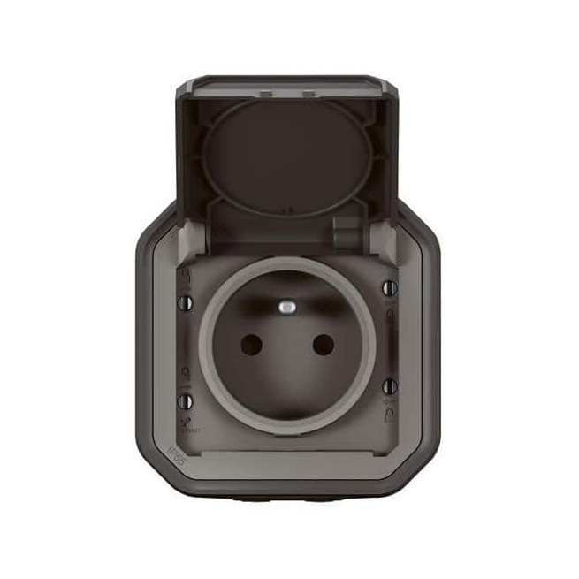 Prise 2P+T avec volet Anthracite Plexo