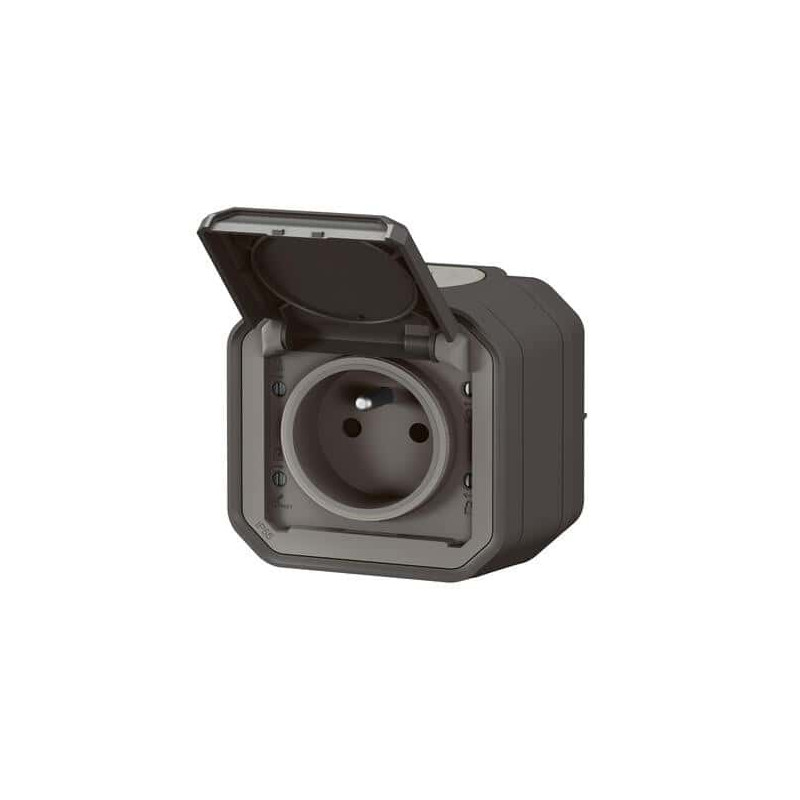 Prise 2P+T avec volet Anthracite Plexo