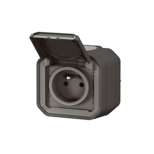 Prise 2P+T avec volet Anthracite Plexo