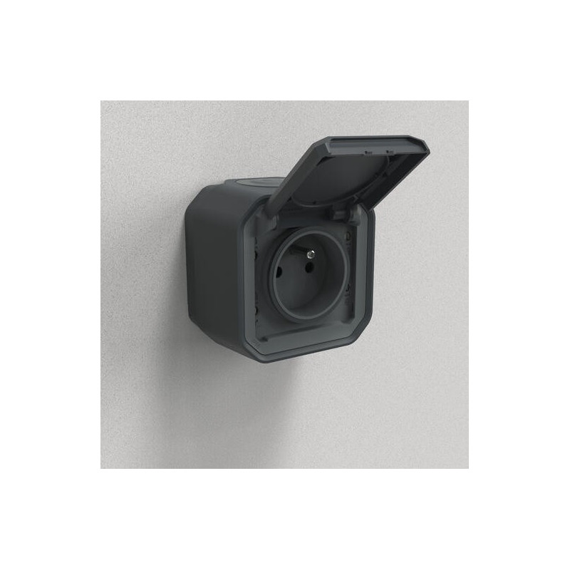Prise 2P+T avec volet Anthracite Plexo
